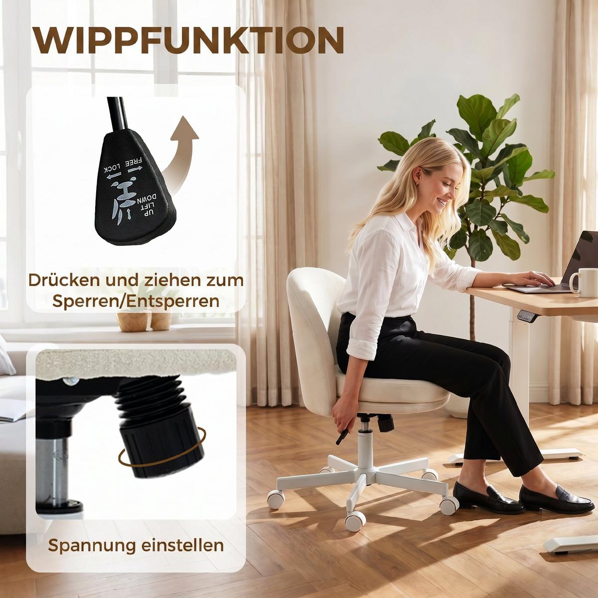 SCHREIBTISCHSTUHL Polyester Cremeweiß - Creme/Weiß, Textil/Metall (57/83/58cm) - HOMCOM