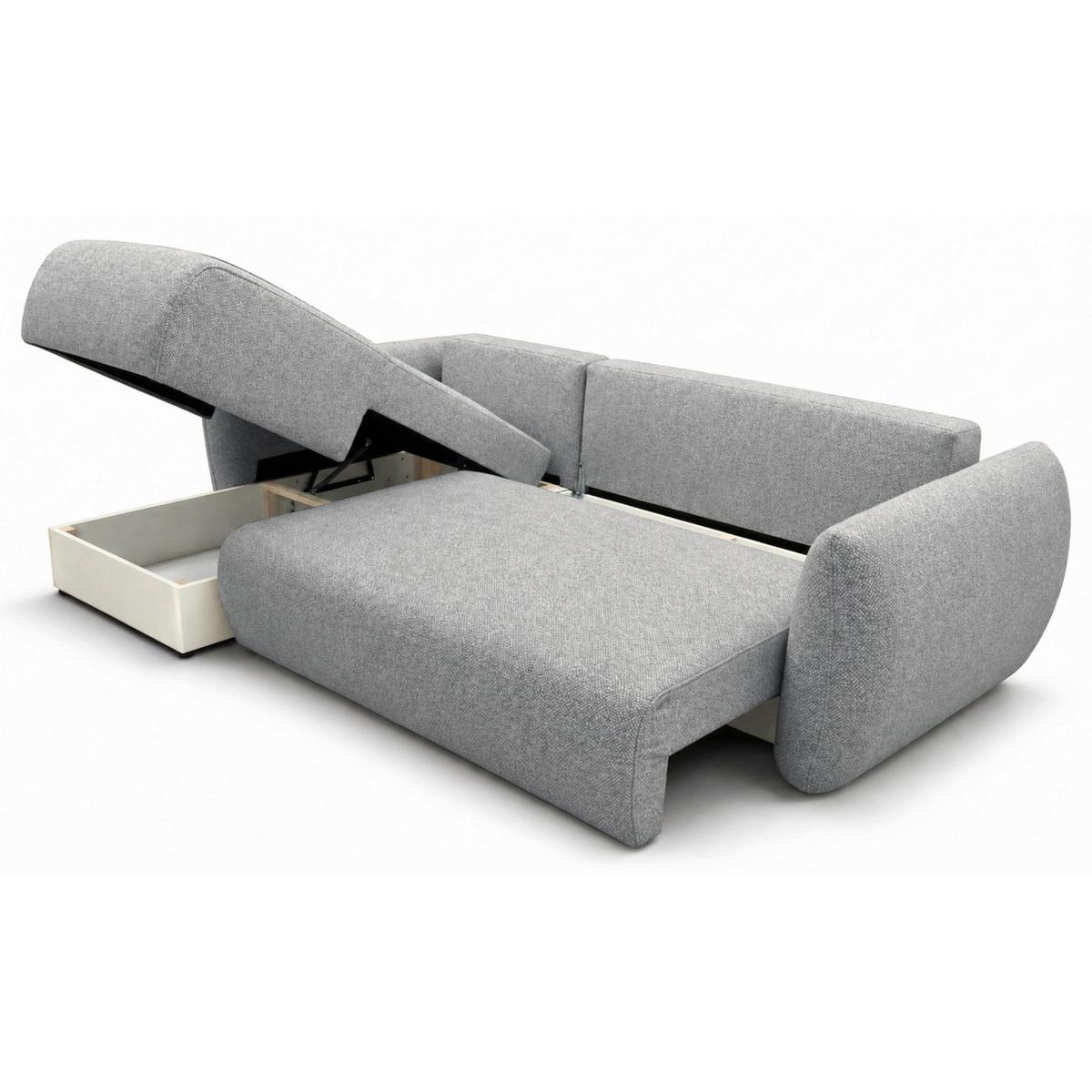 ECKSCHLAFSOFA Zordo GRAUER CHENILLE LINKS MIT ZWEI BETTKÄSTEN - Grau, Kunststoff/Textil (256/170cm) - Selsey