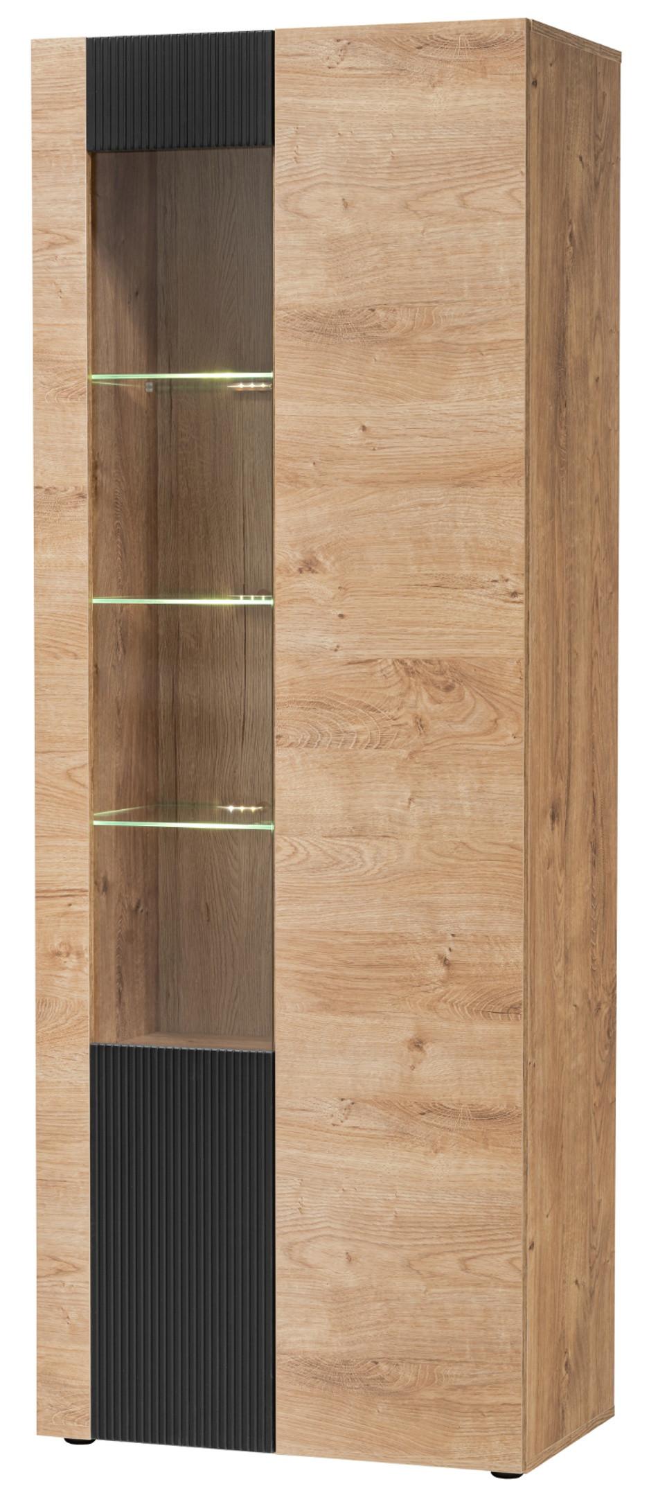 VITRINE Eiche, schwarz 70 x 197 cm, Vitrinenschrank inklusive LED-Beleuchtung - Eichefarben/Schwarz, Glas/Holzwerkstoff (70/197/40cm) - Inn.Furn