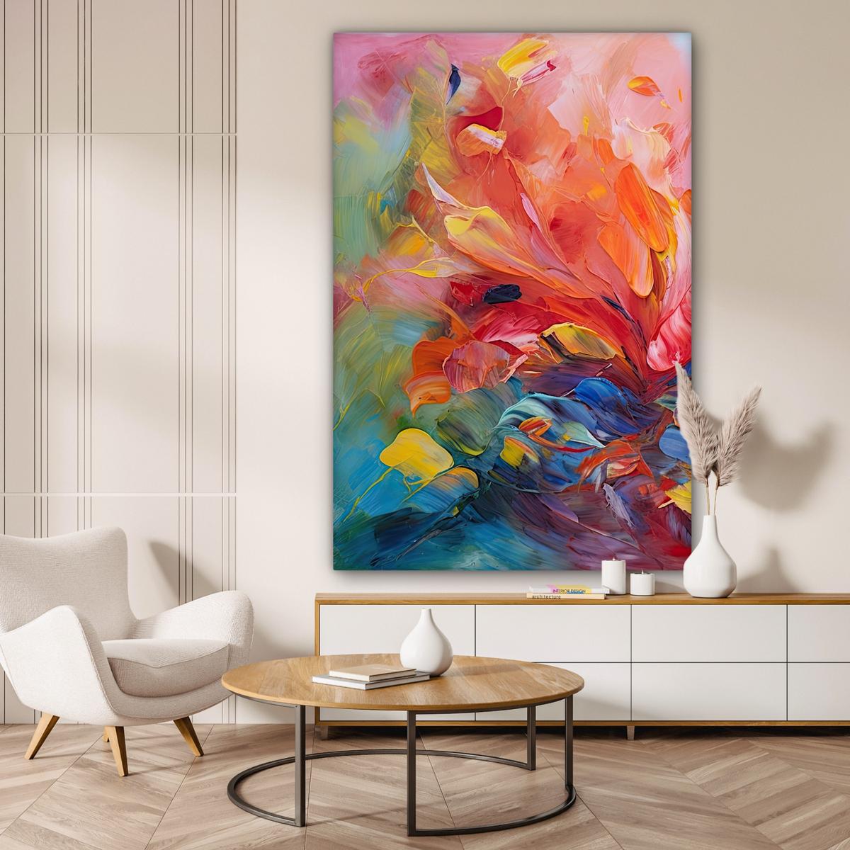 LEINWANDBILD Ölgemälde - Kunst - Abstrakt - Farbenfroh Deko Groß 90x140 cm - Altrosa, Textil (90/140cm) - MuchoWow