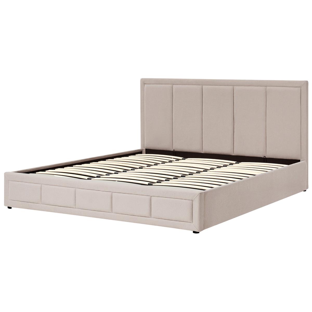 BETT mit Stauraum 180/200 cm Stoff Beige Quiberon - Beige, Textil (180/200cm) - Beliani