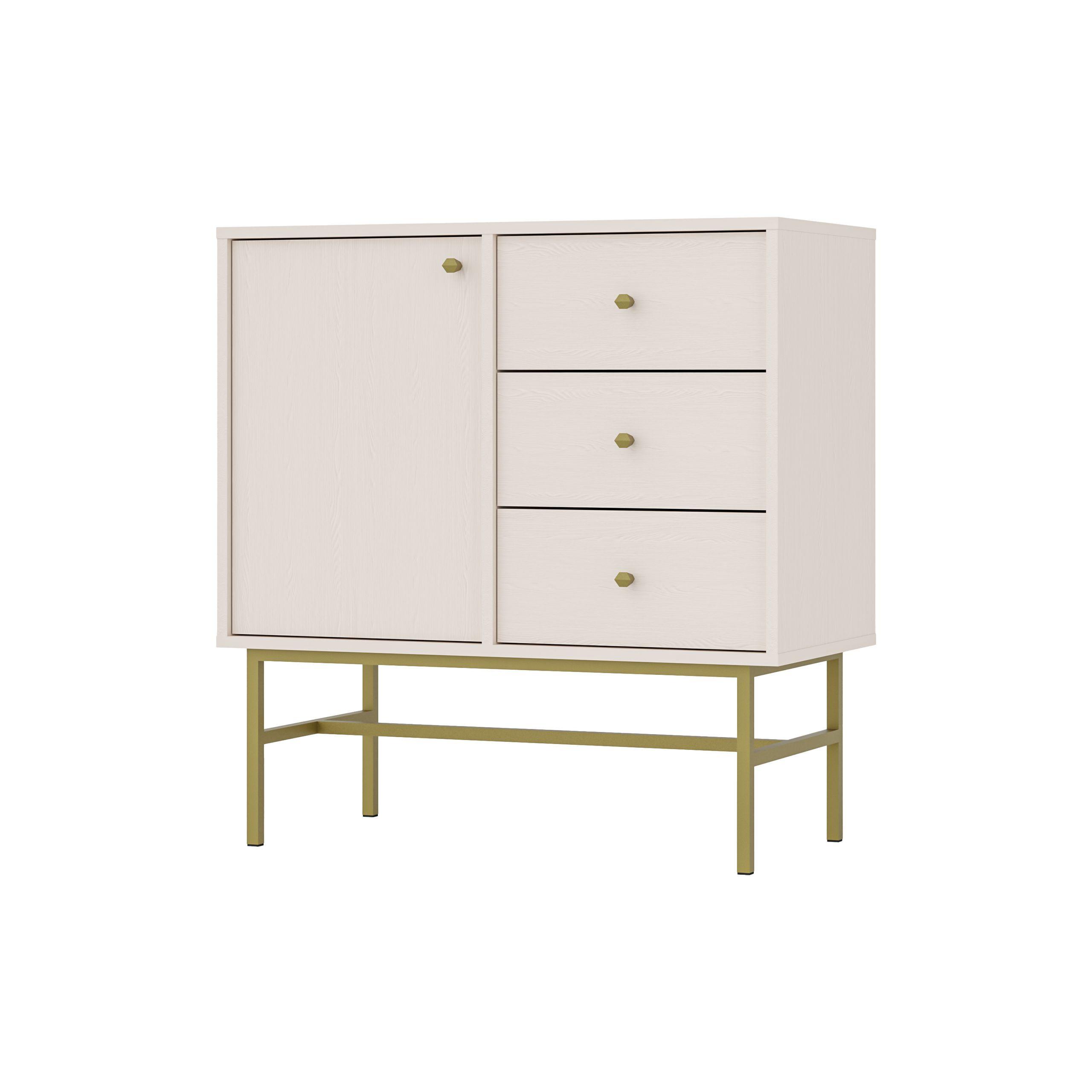 KOMMODE TORINO 84/86/41 cm mit 3 Schubladen 1 Türen Beige - Beige/Weiß, Holzwerkstoff (84/86/41cm) - MASSENO