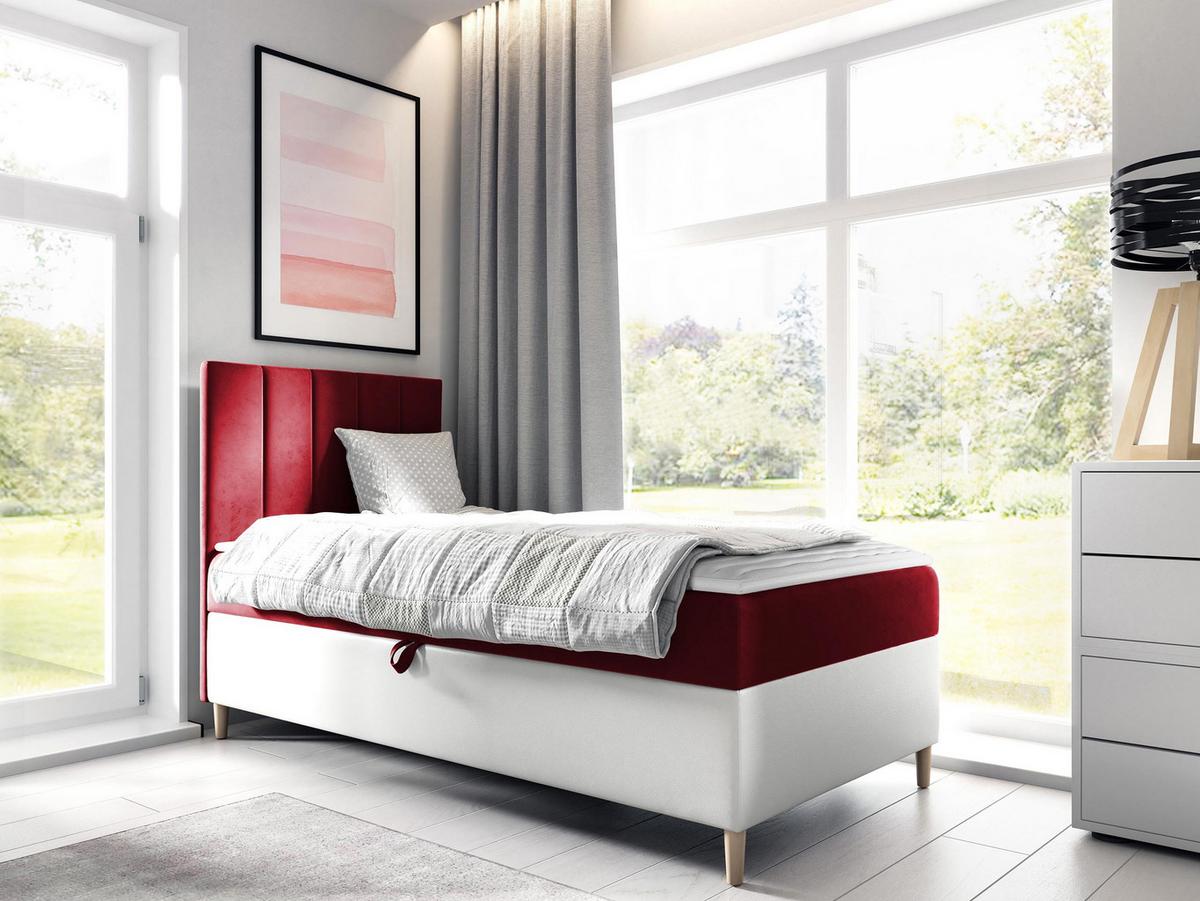 BOXBETT Maja Junior 1, Seite zum Öffnen des Bettkastens: Links - H3 - Rot/Weiß, Holz (80/200cm) - MIRJAN24