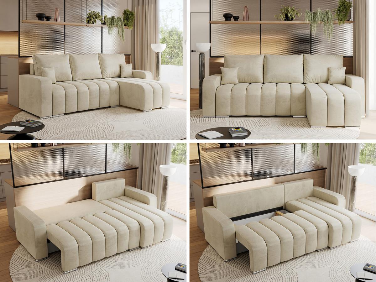ECKSOFA KIRASSO L Beige Velvet - Beige/Grau, Textil (245/147cm) - MKS