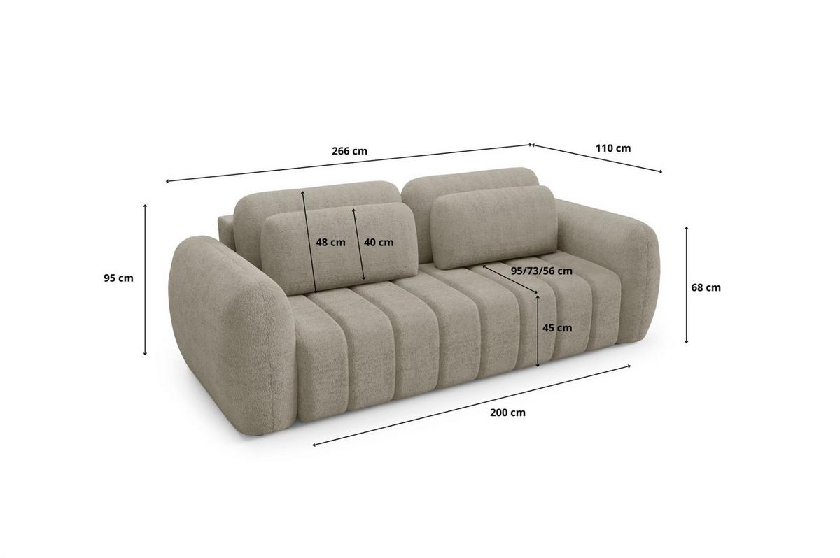 SCHLAFSOFA Caria - Anthrazit, Holzwerkstoff/Textil (266/95/110cm) - Fun Möbel