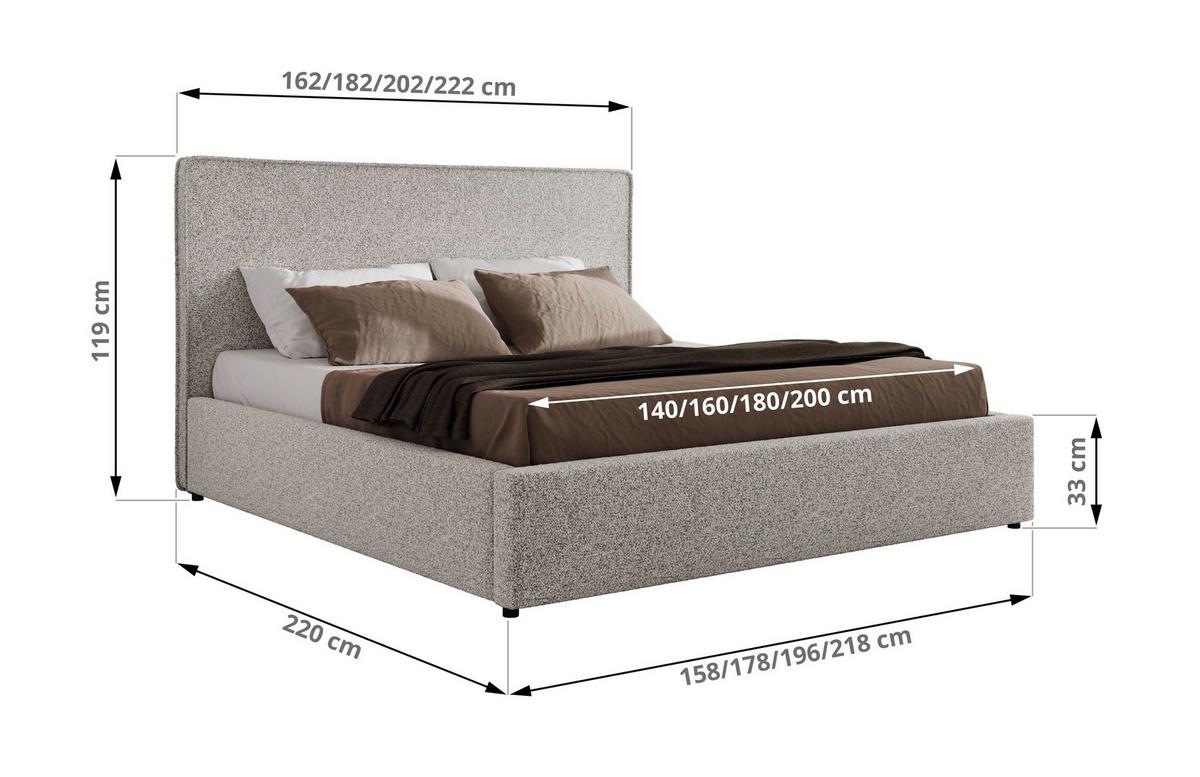POLSTERBETT CORIVO CLASSIC 140/200 - Hellgrau Strukture - Multipocket-Matratze - Hellgrau, Textil (140/200cm) - MKS