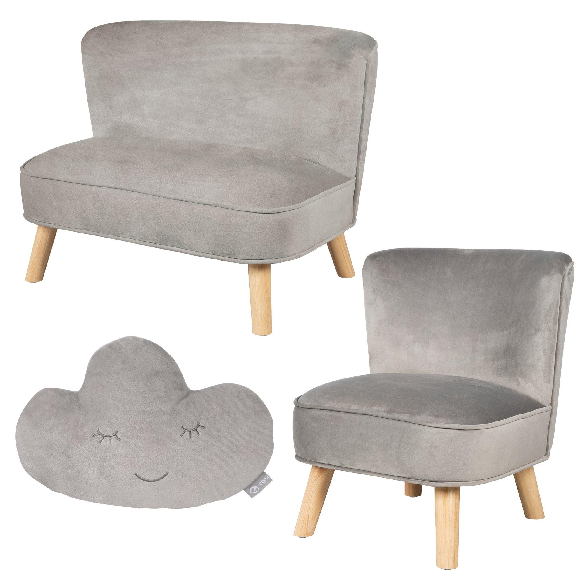 KINDERSOFA 3er-Set silbergrau - Grau, Holzwerkstoff/Textil (70/50/48cm) - Roba
