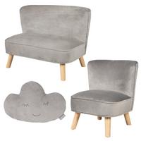 KINDERSOFA 3er-Set silbergrau - Grau, Holzwerkstoff/Textil (70/50/48cm) - Roba
