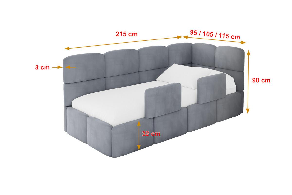 EINZELLBETT Jugendbett mit Bettkasten, Links - KIVY 90x200 Grau - Grau, Holzwerkstoff/Textil (90/200cm) - ALTDECOR