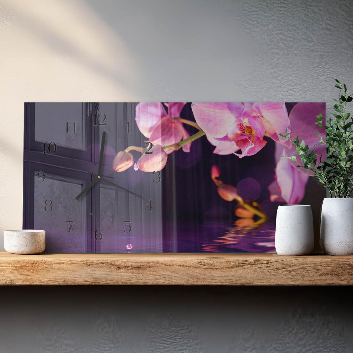 WANDUHR aus Glas 60x30 cm - Orchidee - Lila, Glas (60/30/0.4cm) - TULUP