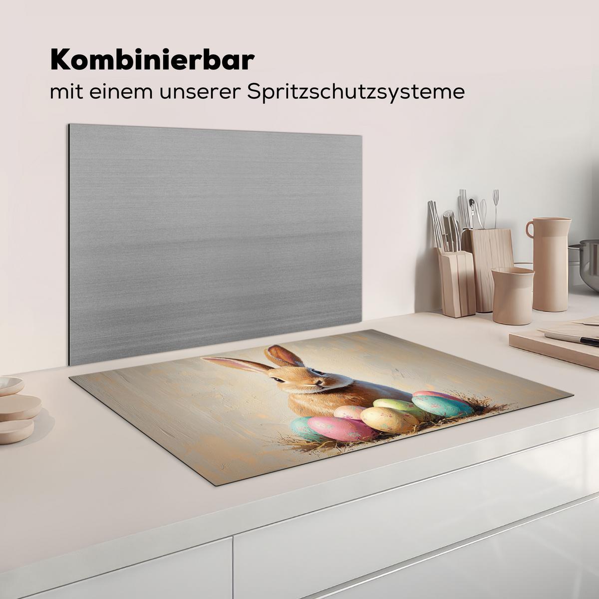 HERDABDECKPLATTE Osterhase - Pastell - Eier Ceranfeldabdeckung 80x52 cm - Beige, Kunststoff (80/52/0.2cm) - MuchoWow