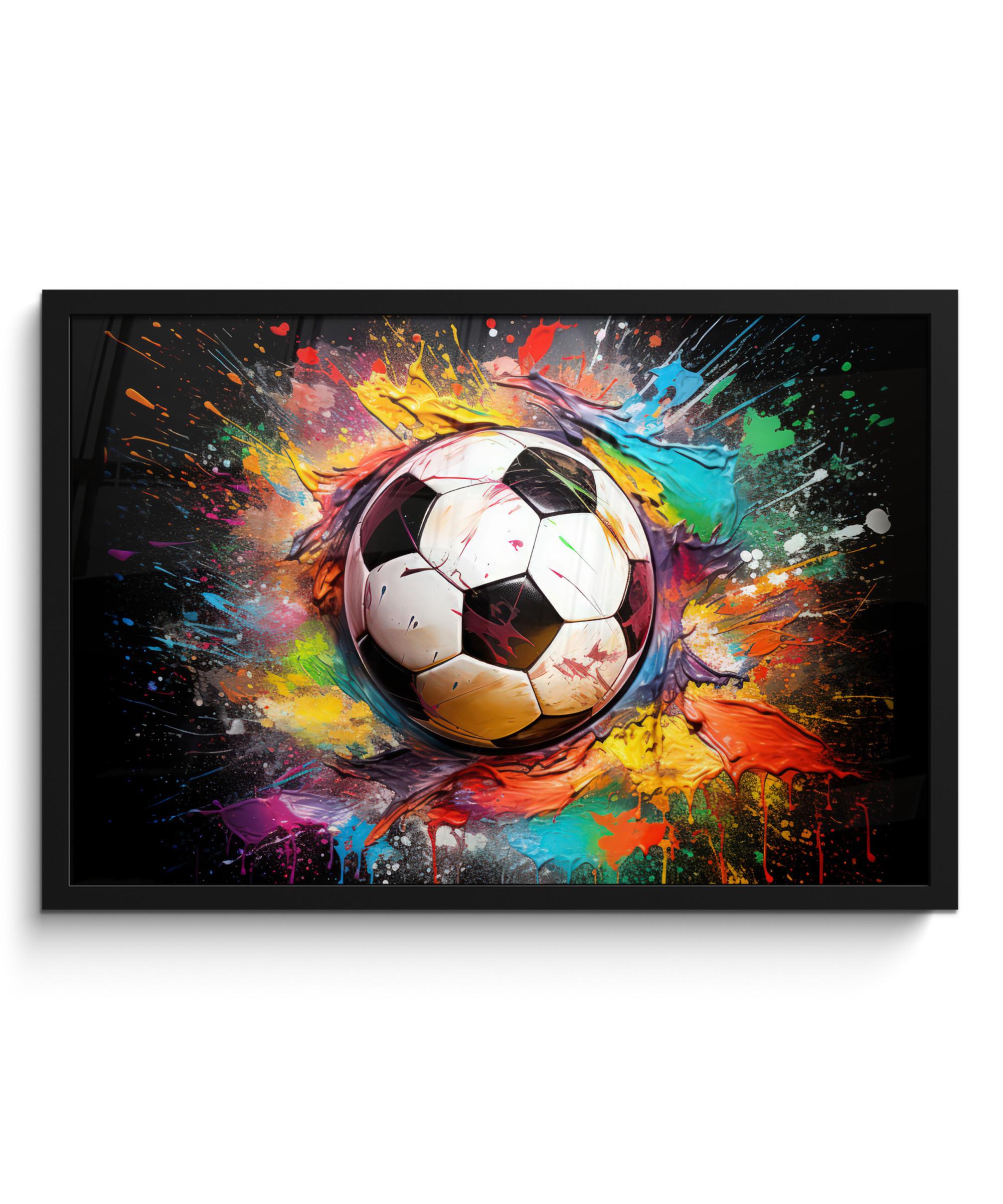 POSTER MIT RAHMENGERAHMTES BILD Fußball - Farbe - Farben - Schwarz - Weiß 60x40 cm - Weiß, Papier (60/40cm) - MuchoWow