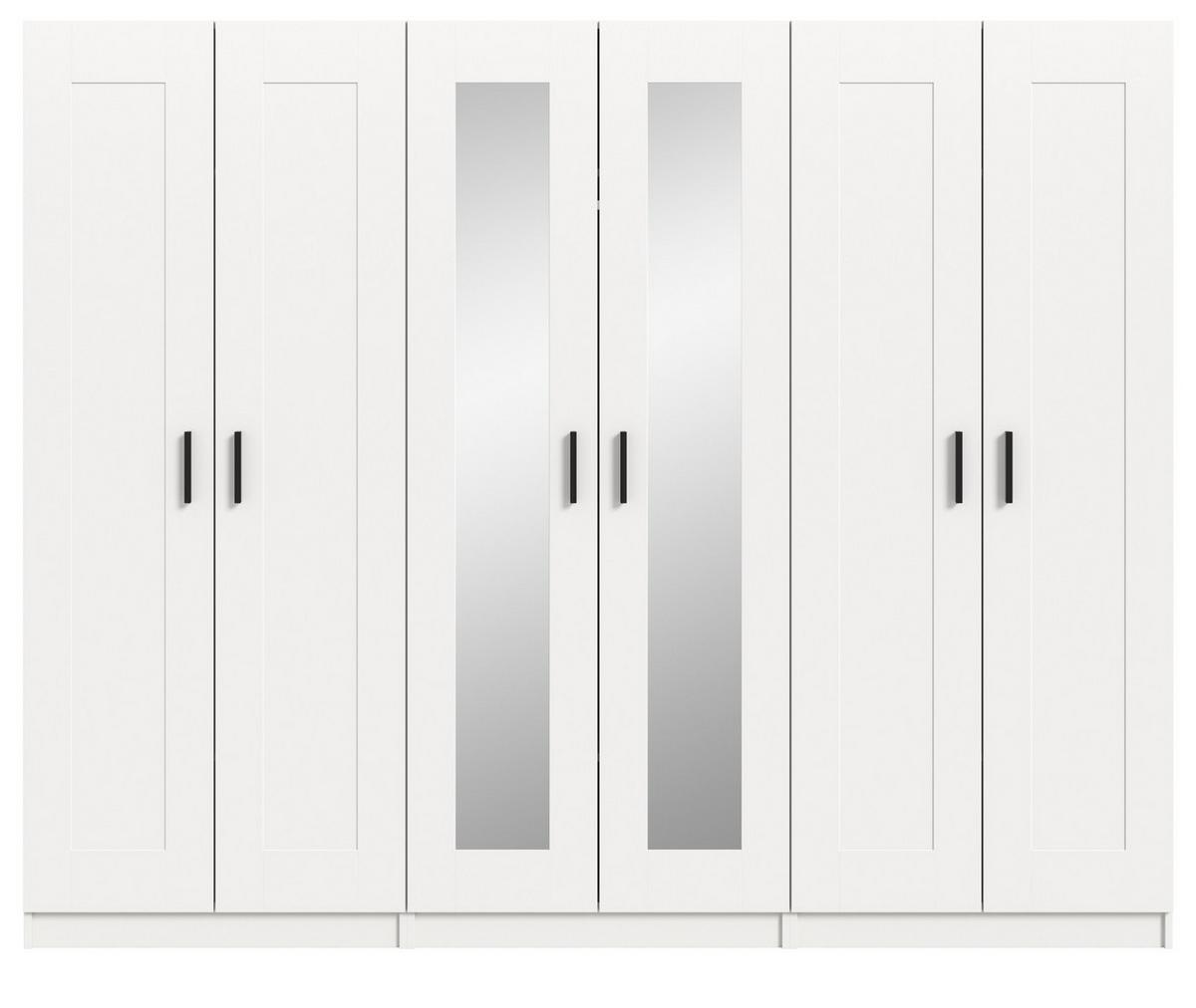 KLEIDERSCHRANK in weiß 240 x 194 cm skandinavisch, Drehtürenschrank 6-türig mit Spiegel - Schwarz/Weiß, Glas/Holzwerkstoff (240/194/56cm) - Inn.Furn