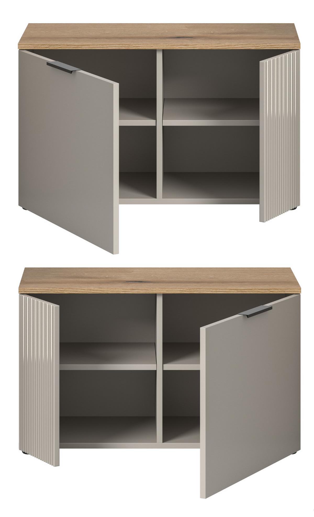 GARDEROBENBANK Kaschmir Sand und Eiche 80 cm, Schuhbank mit 4 Fächern - Kaschmir/Eichefarben, Holzwerkstoff/Kunststoff (80/48/36cm) - Inn.Furn