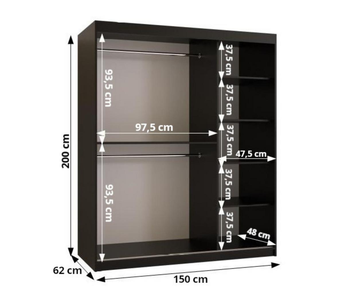 SCHWEBETÜRENSCHRANK 200/150/62 2-türig - Eichefarben/Schwarz, Holz/Kunststoff (150/200/62cm) - MÖBEL KRYSPOL