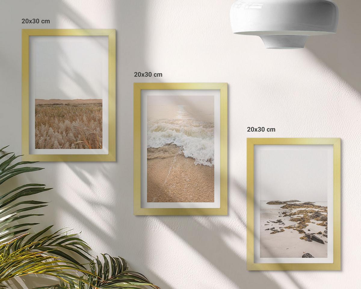 BILDER SET 3er Set - 20x30 cm Goldrahmen - Strandwellen, Steine, Sommer - Goldfarben, Kunststoff (20/30cm) - TULUP