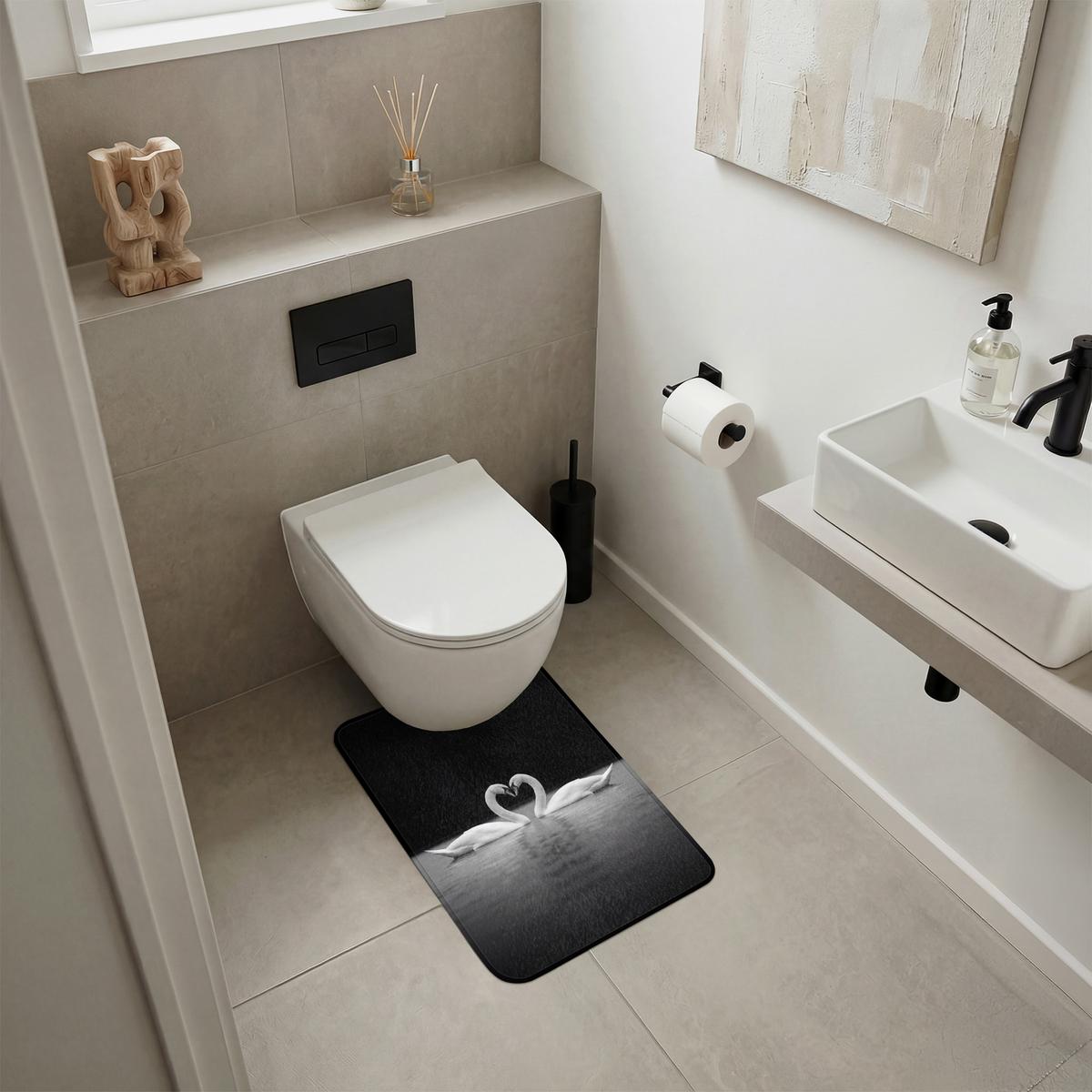 WC-VORLEGER Schwäne - Herz - Schwarz - Weiß WC Teppich 40x60 cm - Schwarz, Textil (40/1cm) - OnlyWow