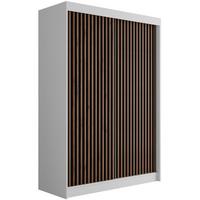 KLEIDERSCHRANK mit Lamel-Schiebetüren VILANv2 - 120 cm Weiß + Lamelle Eiche Wotan - Eiche Wotan/Weiß, Holzwerkstoff (120/215/61cm) - ALTDECOR