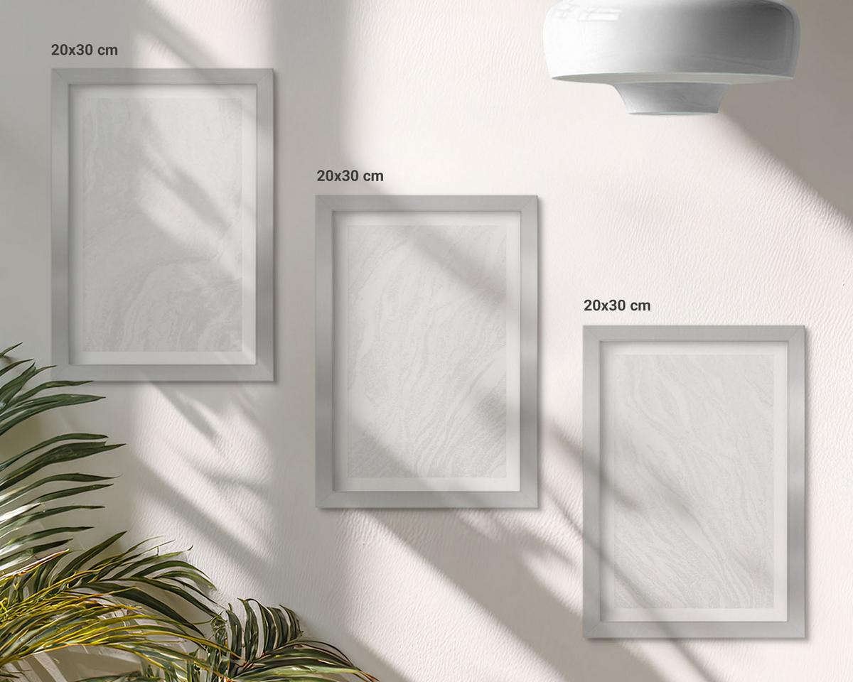 BILDER SET 3er Set - 20x30 cm Silberner Rahmen - Elegante Marmorstruktur - Silberfarben, Kunststoff (20/30cm) - TULUP