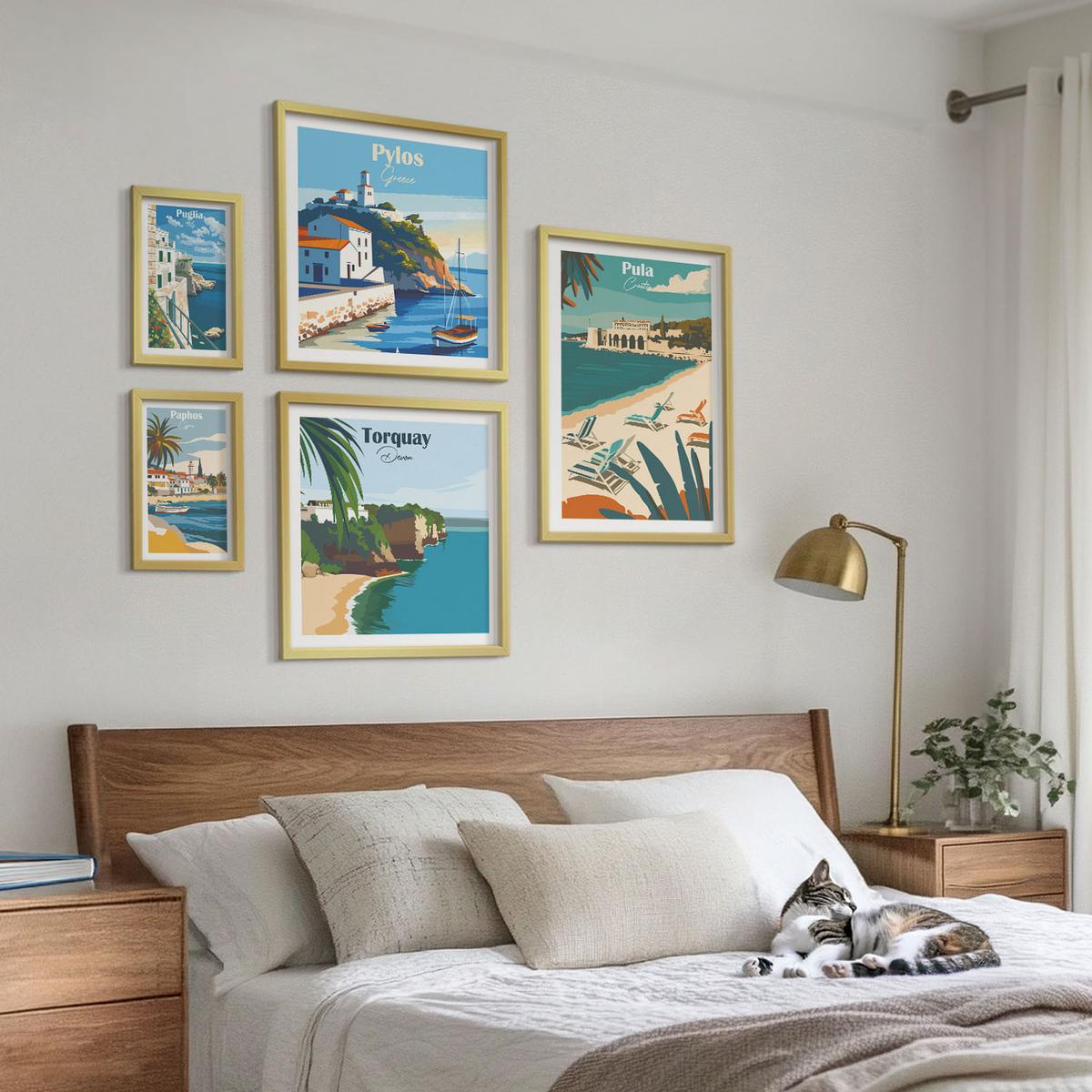 BILDER SET 5er Set - 50x50 cm & 20x30 cm & 40x60 cm Goldrahmen - Italienische Küstenstädte - Goldfarben, Kunststoff (40/60cm) - TULUP