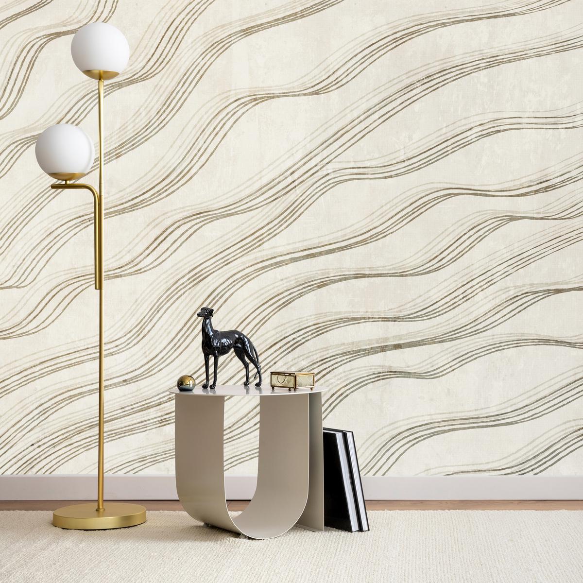FOTOTAPETE für Wohnzimmer Beige Wellen Abstraktion 300x210 - Beige, Papier (300/210cm) - Muralo