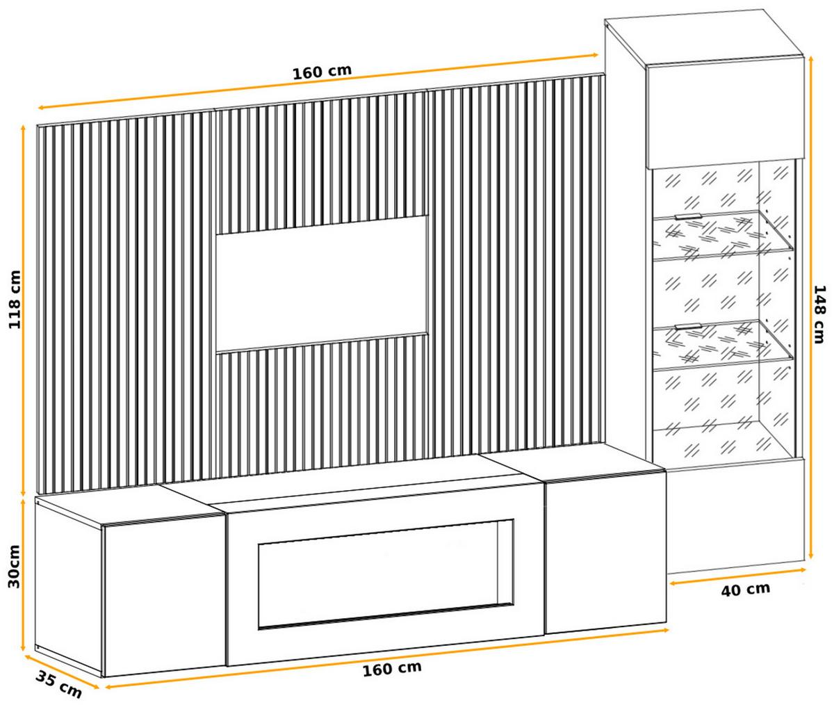 WOHNWAND hellgrau, schwarz, Eiche Artisan 200 cm, Schrankwand inklusive Ethanol Kamin und Beleuchtung - Hellgrau/Schwarz, Glas/Holzwerkstoff (200/148/35cm) - Inn.Furn