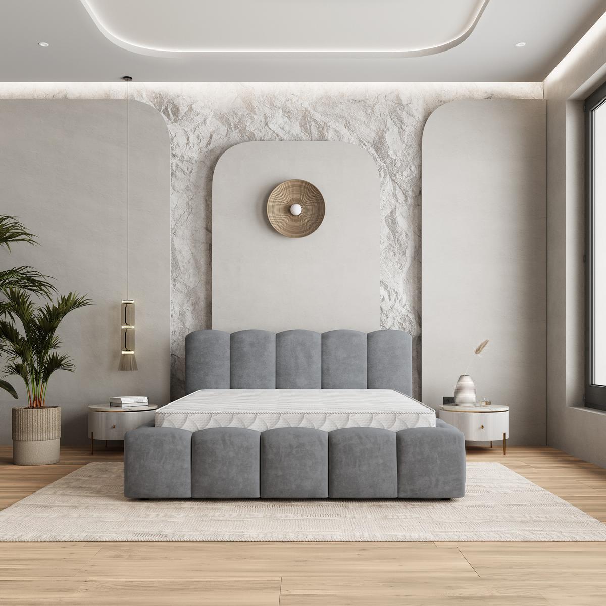 POLSTERBETT FALINA K 200x200 cm mit Bettkästen - Grau - Grau, Holz/Textil - MASSENO