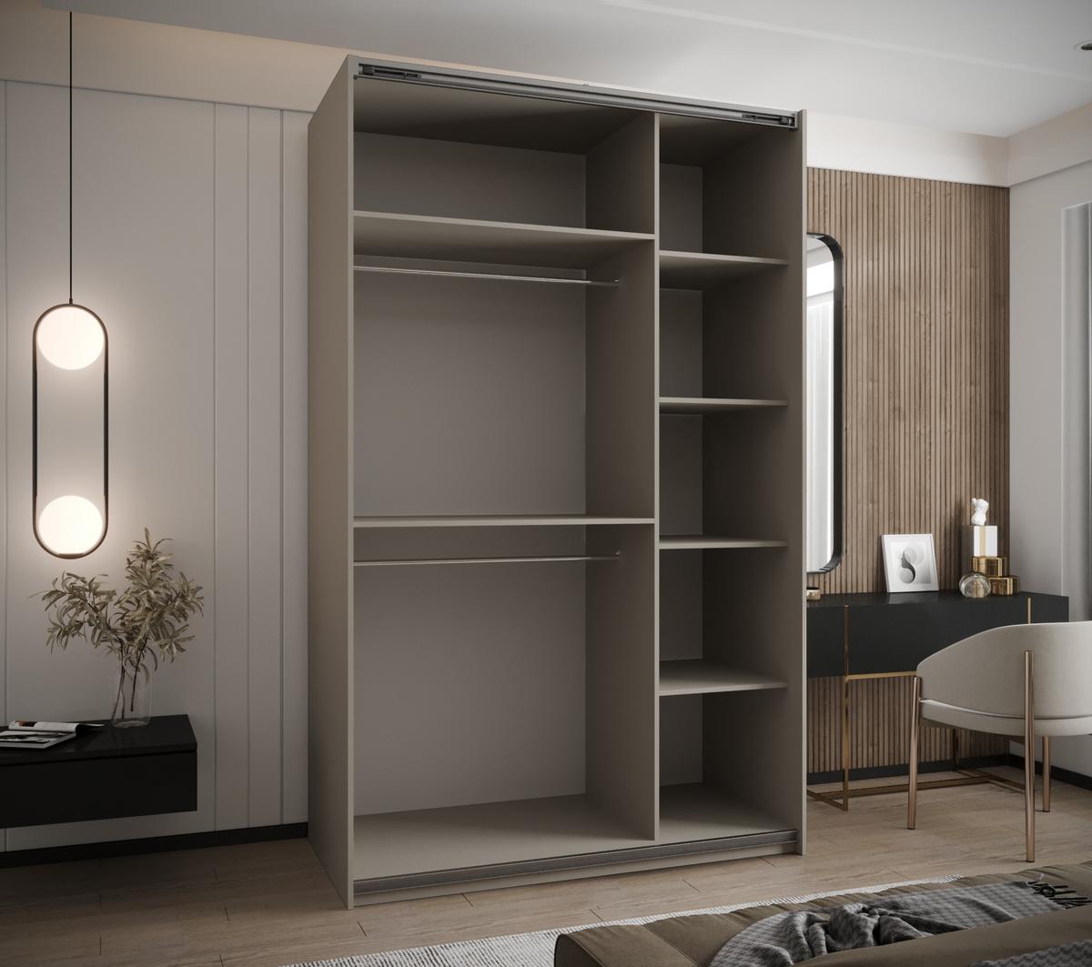SCHWEBETÜRENSCHRANK 245,5/150/64 2-türig - Kaschmir/Schwarz, Holz/Metall (150/245/64cm) - Abiks Möbel