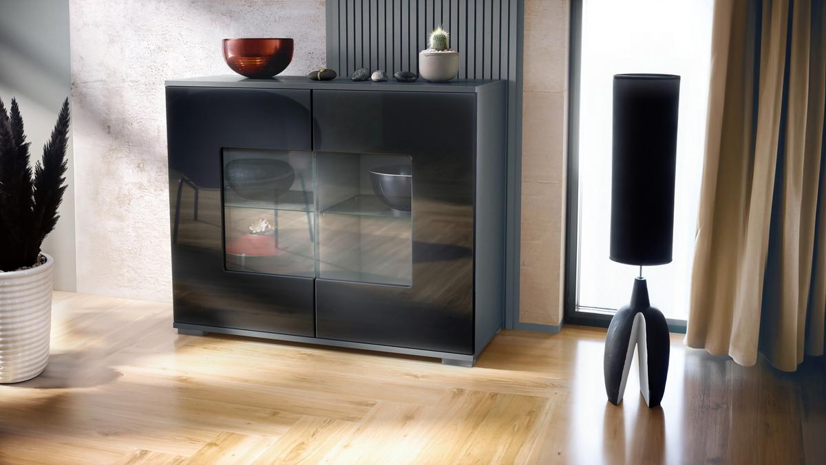 KOMMODE Grömitz Schwarz Hochglanz - Schwarz Hochglanz, Holzwerkstoff (92.5/75.5/35cm) - Vladon