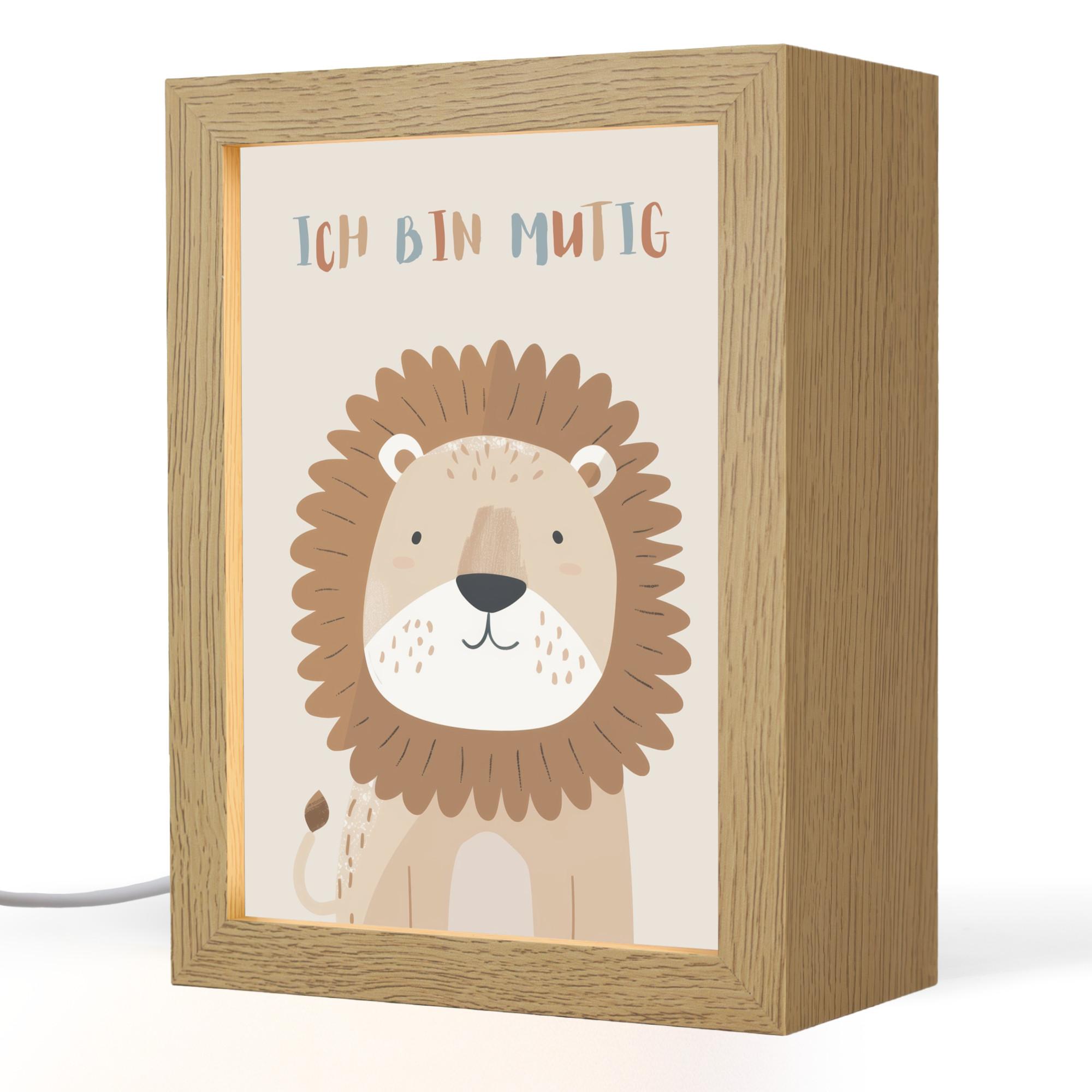 NACHTTISCHLAMPE Löwe - Beige - Tier - Mutig - Zitat 15x20 cm - Beige, Holzwerkstoff (8/15/20cm) - OnlyWow