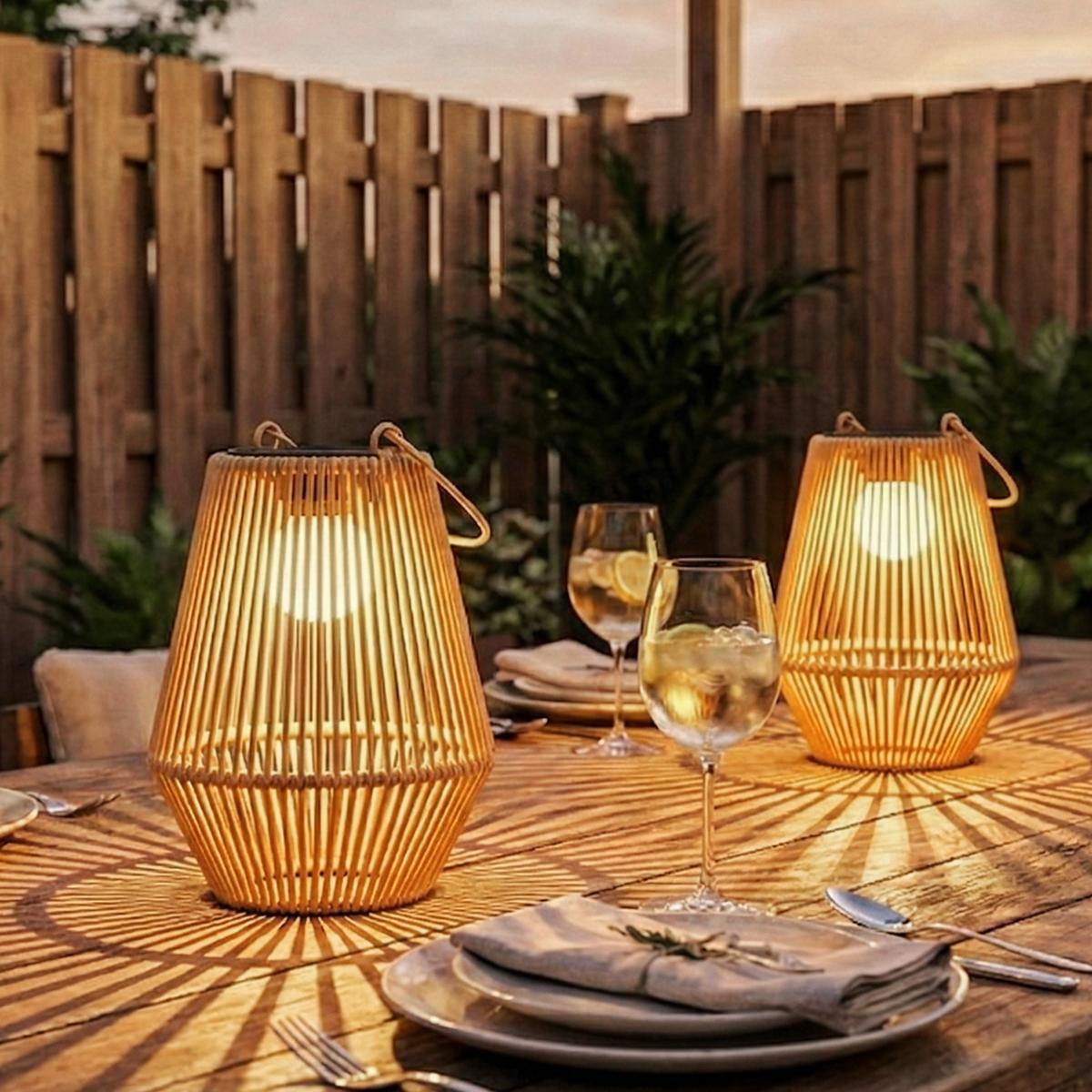 RATTAN-LAMPE 2ER-SET Braun - Braun, Kunststoff (16/16/21cm) - Outsunny
