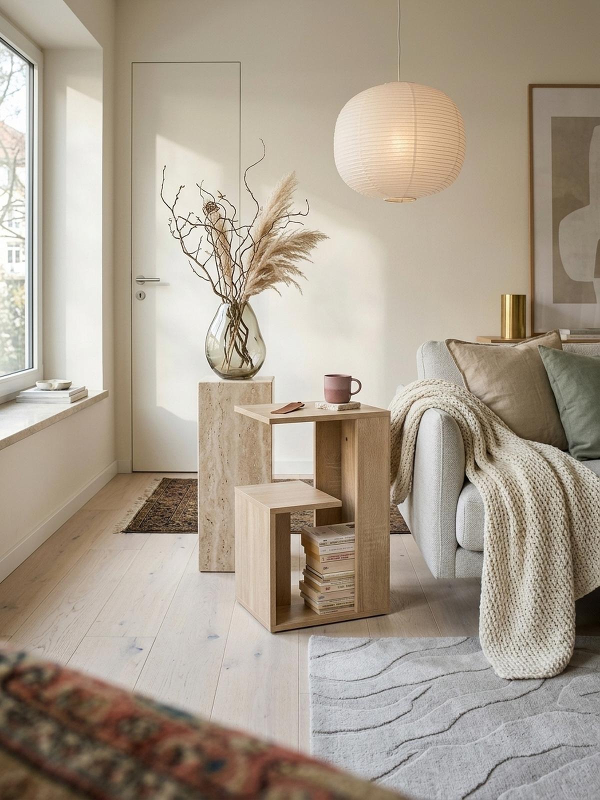 BEISTELLTISCH Holz 3 Ablagen Melaminbeschichtung BRENTA, Beige 35x30x61 cm - Beige, Holz (30/35/61cm) - KADIMA DESIGN
