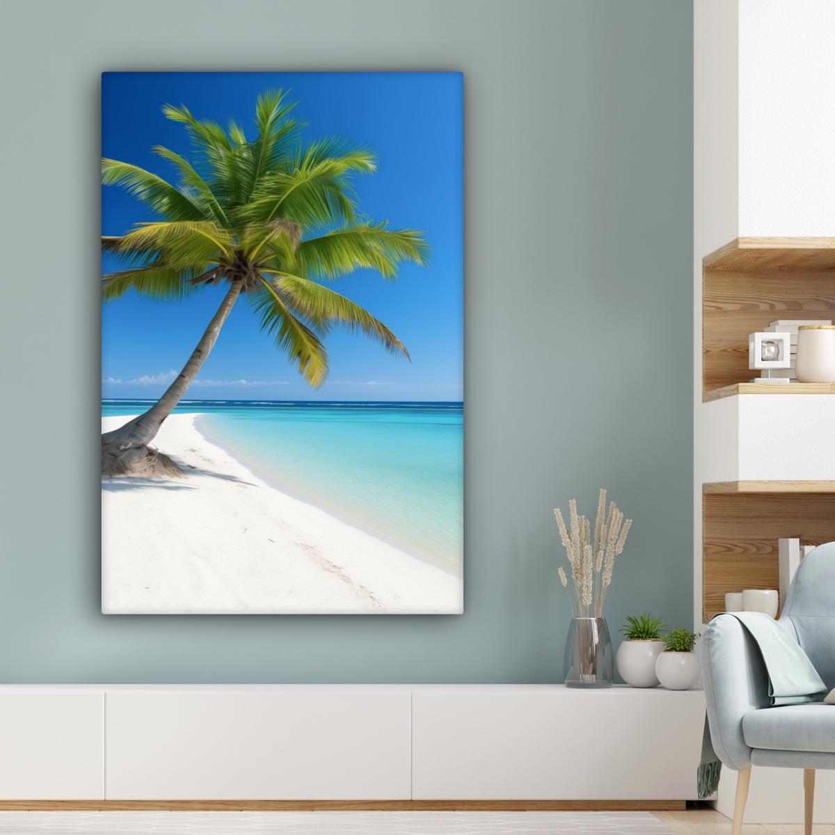LEINWANDBILD Strand - Palme - Tropisch - Meer Deko Groß 90x140 cm - Grün, Textil (90/140cm) - MuchoWow