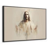 LEINWAND Bilder mit Rahmen - Porträt - Abstrakt - Jesus - Beige - 90x60 - Beige, Textil (90/60cm) - MuchoWow
