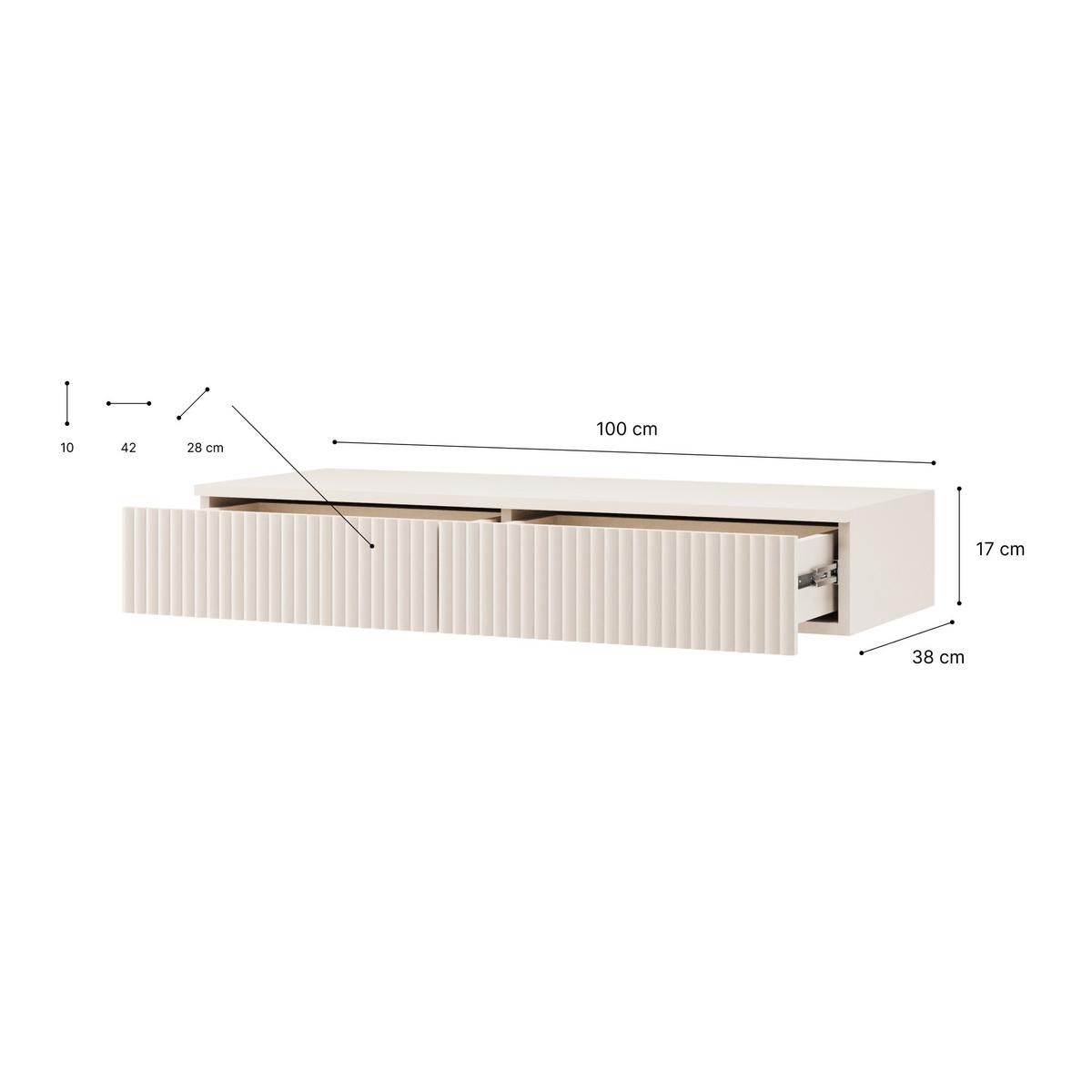KONSOLENTISCH Soft mit 2 Schubladen und geriffelten Fronten, ohne Beinen - Kaschmir, Holzwerkstoff/Metall (38/100/17cm) - Beautysofa