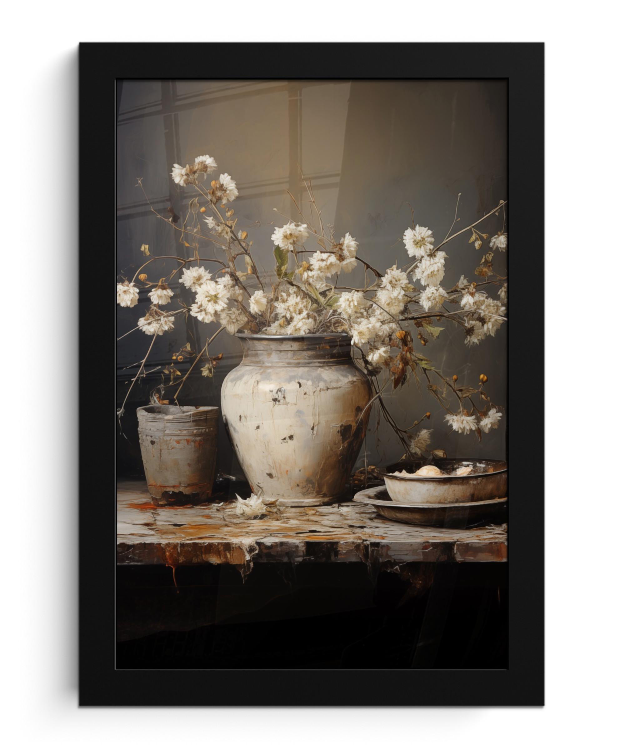 POSTER MIT RAHMEN Stilleben - Blumen - Blumenstrauß - Vase - Wein Poster 20x30 cm - Schwarz, Papier (20/30cm) - MuchoWow