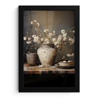 POSTER MIT RAHMEN Stilleben - Blumen - Blumenstrauß - Vase - Wein Poster 20x30 cm - Schwarz, Papier (20/30cm) - MuchoWow