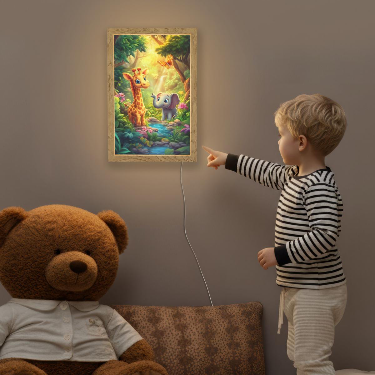 NACHTTISCHLAMPE Giraffe - Elefant - Blumen - Dschungel 20x30 cm - Grün, Holzwerkstoff (8/20/30cm) - OnlyWow