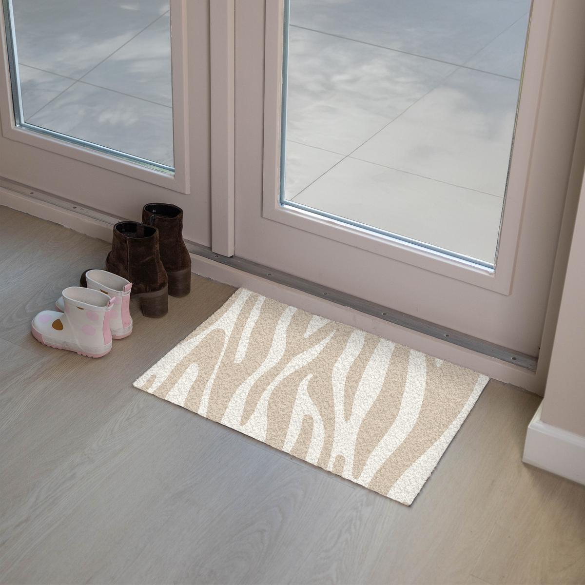 FUSSMATTE Zebramuster - Beige - Weiß - Tiermuster Schmutzfänger 60x40 cm - Beige, Kunststoff (60/0.4cm) - MuchoWow