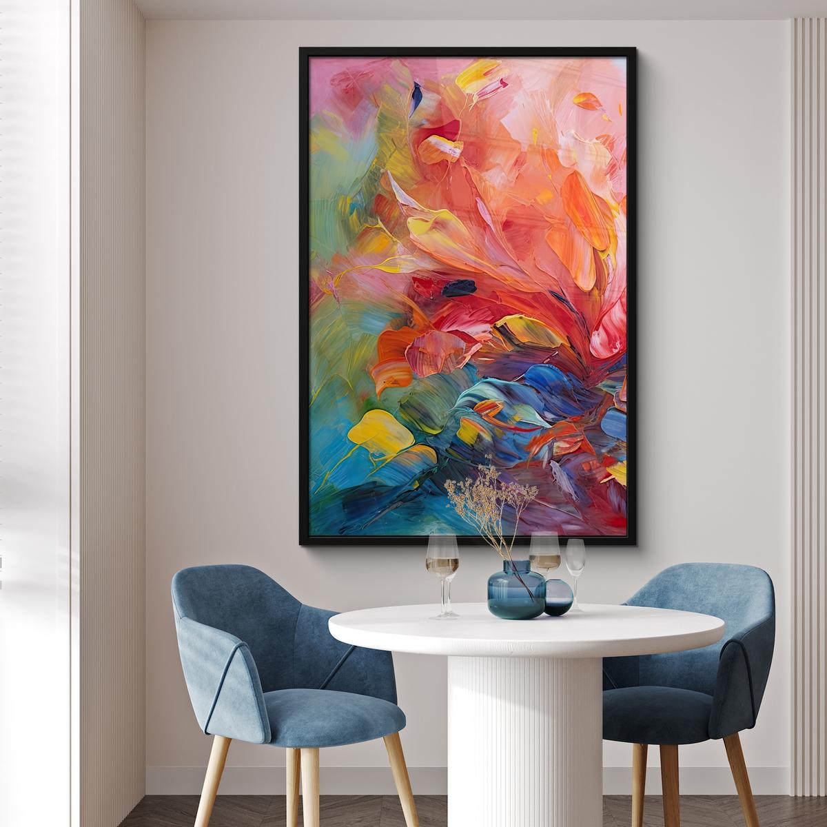 POSTER MIT RAHMEN Ölgemälde - Kunst - Abstrakt - Farbenfroh Bilderleiste 80x120 cm - Altrosa, Papier (80/120cm) - MuchoWow