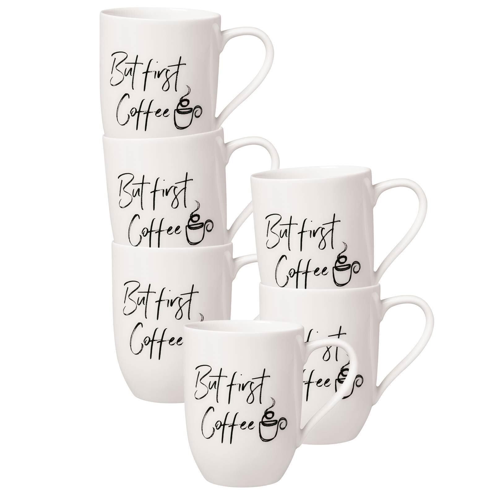 BECHER MIT HENKEL 'BUT FIRST COFFEE' Statement weiß 290 ml 6er Set - Weiß, Keramik (0.29L) - Villeroy & Boch
