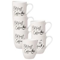 BECHER MIT HENKEL 'BUT FIRST COFFEE' Statement weiß 290 ml 6er Set - Weiß, Keramik (0.29L) - Villeroy & Boch