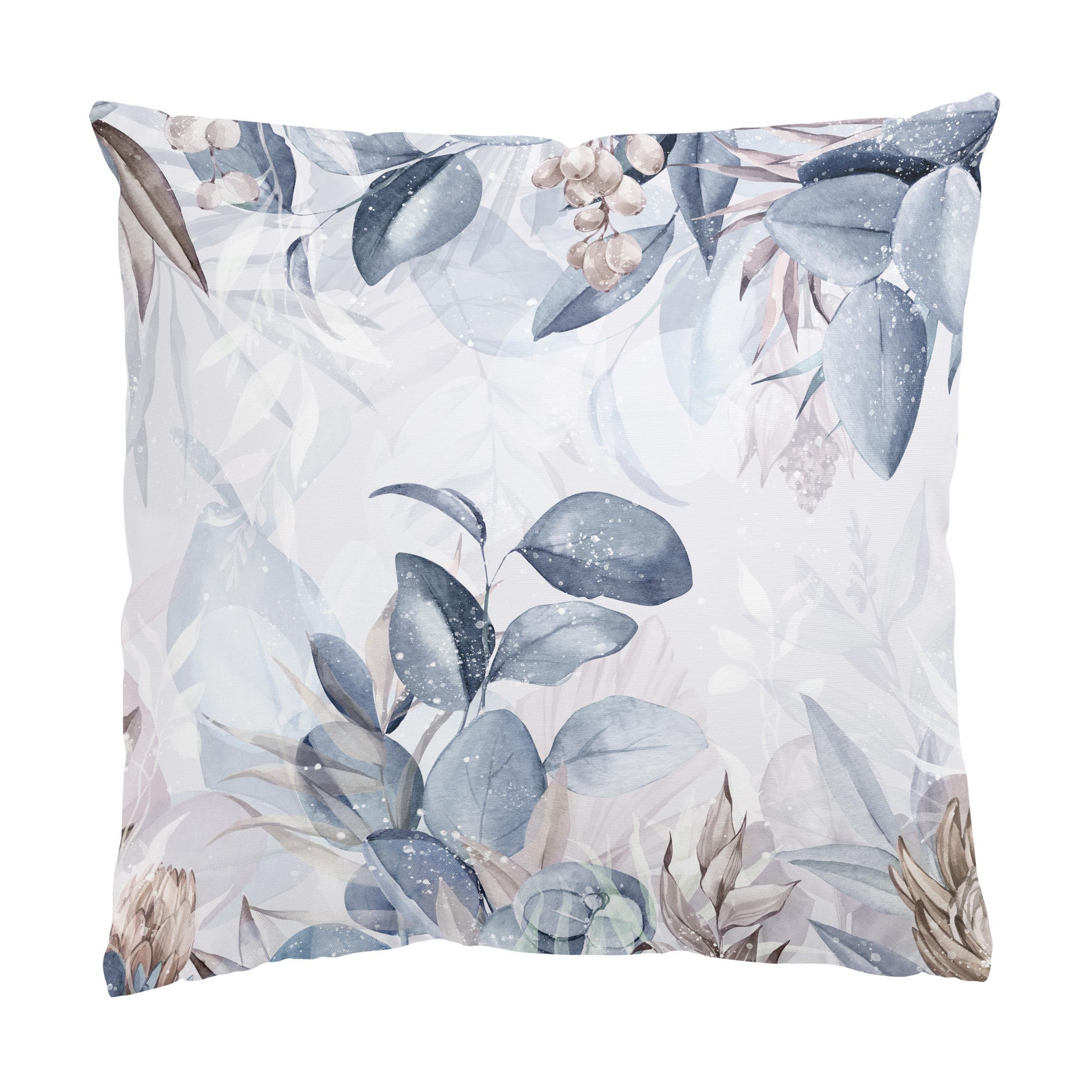 DEKOKISSEN Botanik in Pastell Blau & Beige 50/50 cm - Blau, Textil (50/50/10cm) - Bilderwelten