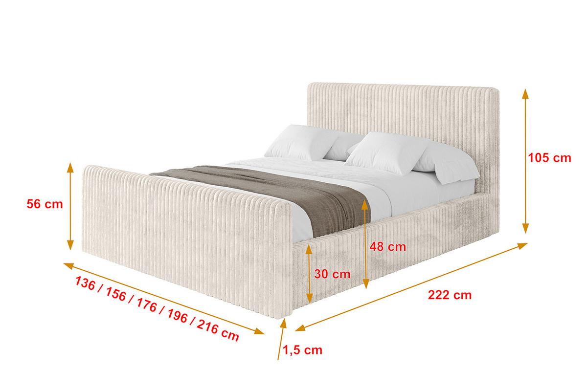 POLSTERBETT mit Bettkasten, Fußteil und Lattenrost, Boxbett ohne Matratze - ALOVA-Z-V1 120x200 Creme - Creme, Holzwerkstoff/Textil (120/200cm) - ALTDECOR