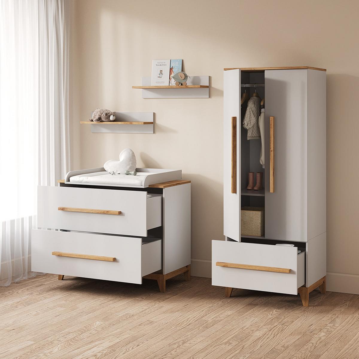 WICKELKOMMODE Mailo Weiß/Artisan mit 2 Schubladen - Weiß/Eiche Artisan, Holzwerkstoff (108/98/70cm) - Livinity®