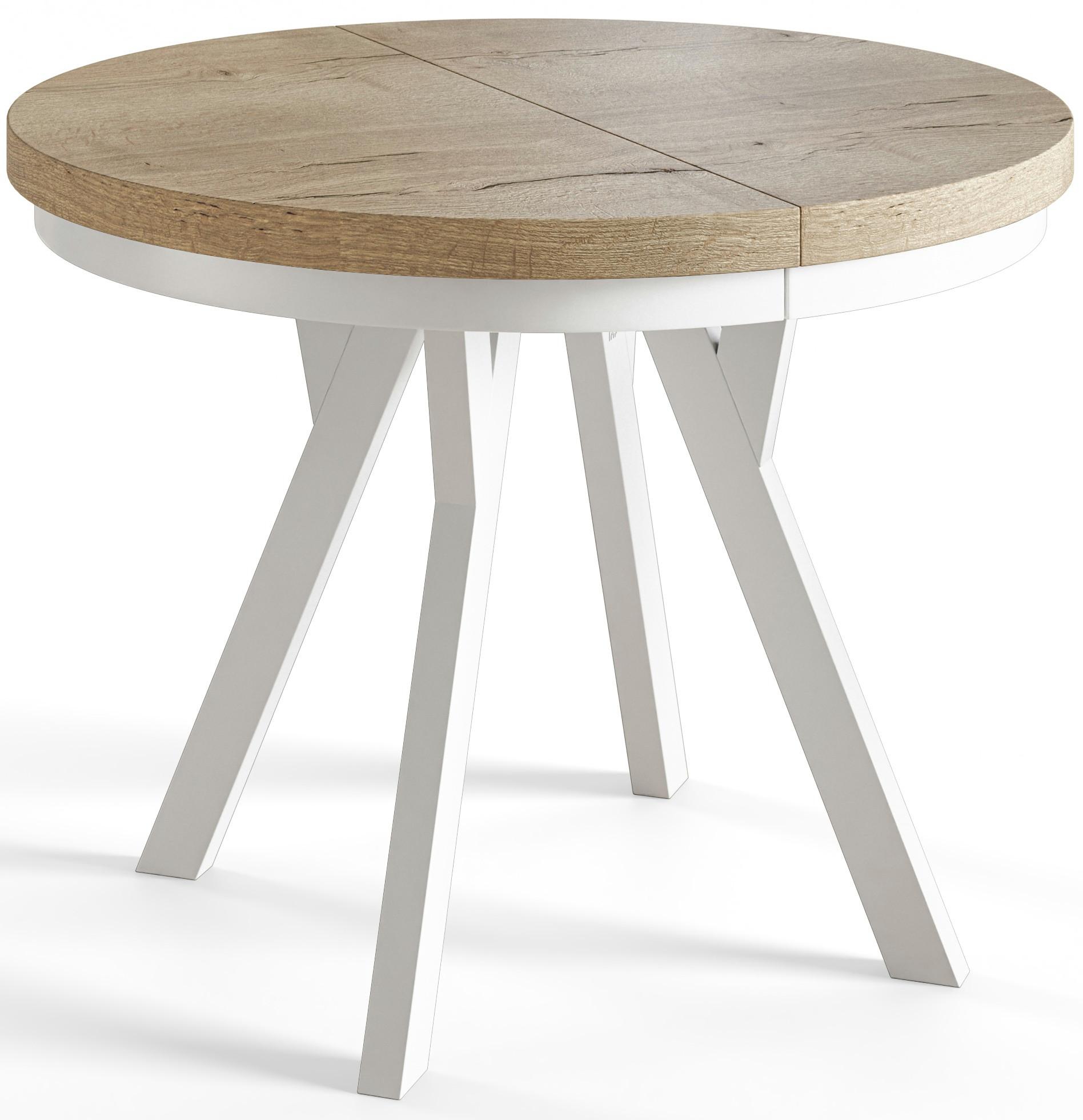 RUNDER Esstisch ausziehbar – Moderner Wohnzimmertisch und Küchentisch – Tisch mit Stabile Konstruktion, Durchmesser 80 cm - 130 cm - Farbe Halifax - Braun/Weiß, Holzwerkstoff (80/80/77cm) - Alpi-Möbel