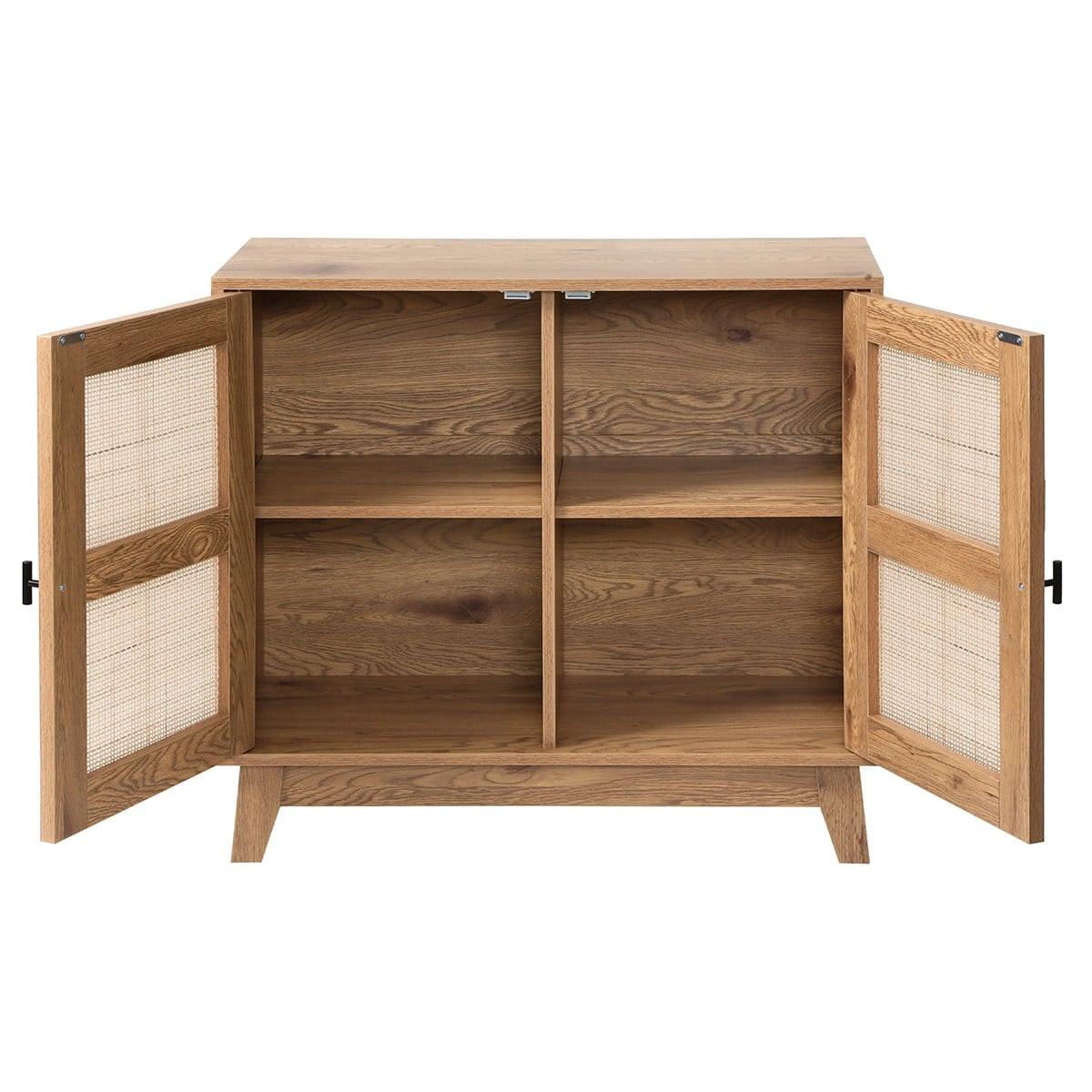 SIDEBOARD mit 2 Türen aus natürlichem Rattan 35/75/80 cm - Nussbaumfarben, Holzwerkstoff (35/75/44.5cm) - Calicosy