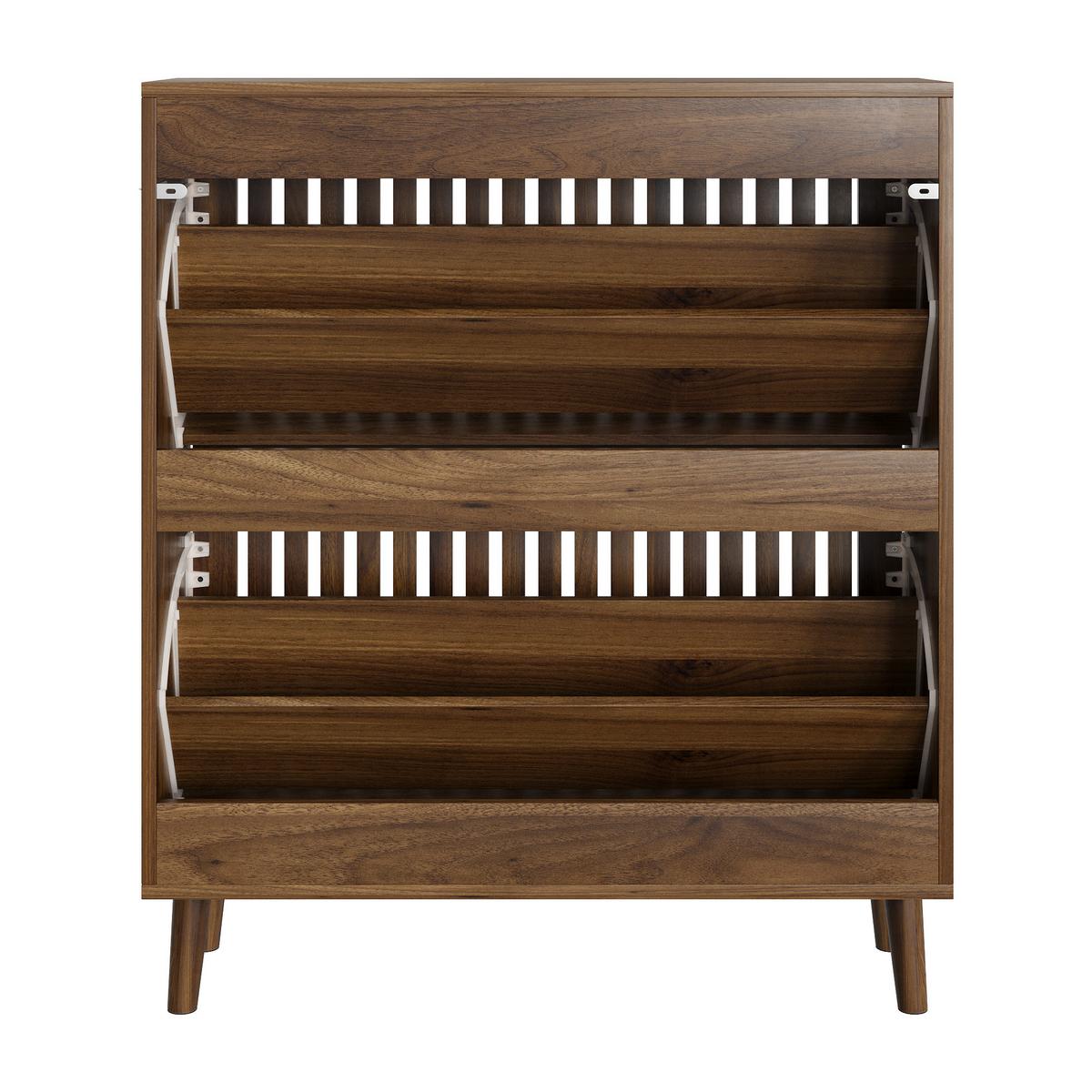 SCHUHSCHRANK in Walnuss-Optik, freistehend mit 2 Klappfächern - Walnussfarben, Holzwerkstoff (80/93/24cm) - Urban Meuble