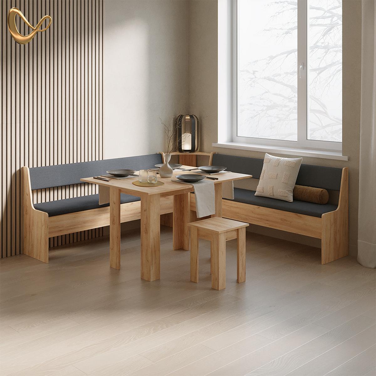 ECKBANKGRUPPE Tiberio Goldkraft Eiche 210 x 210 cm mit Tisch - Honigeiche, Holzwerkstoff (210/80/210cm) - Livinity®