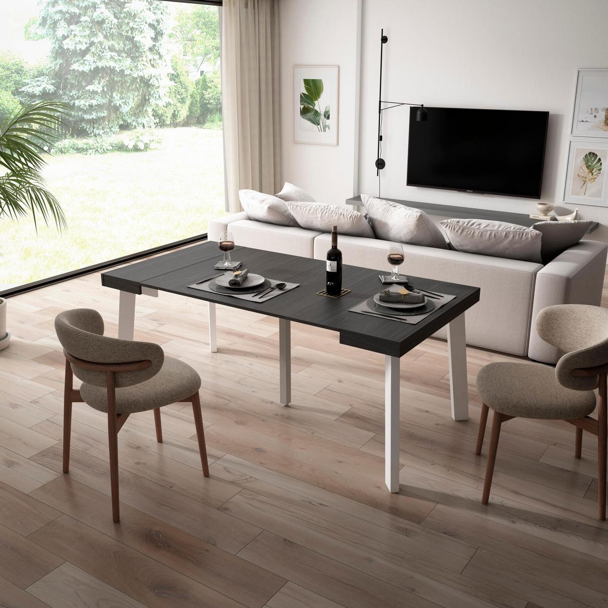 ESSTISCH ausziehbar 58 bis 180cm, für 8 Gäste, schwarz, 58/90/73cm - Schwarz, Holzwerkstoff (90/180/73cm) - Skraut Home